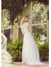 Ivory Lace Chiffon Pearl Embellished Tender Wedding Dress